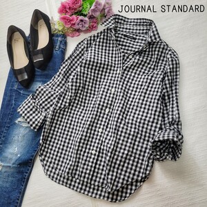 JOURNAL STANDARD　コットンシャツ　黒白　ギンガムチェック　長袖 シャツ カジュアル チェック