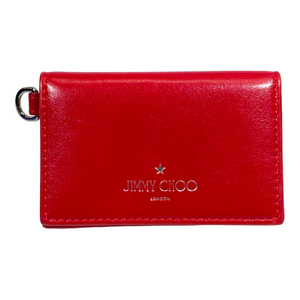 【美品】JIMMY CHOO ジミーチュウ カードケース 名刺入れ レザー ロゴ スター 二つ折り ホック式 レッド