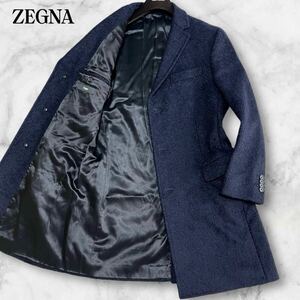 定価30万超!!!最高峰の逸品!!!極美品◎Z Zegna ゼニア オーバーコート チェスターコート ロング ウール 縮絨加工 ネイビー メンズ 50 XL位