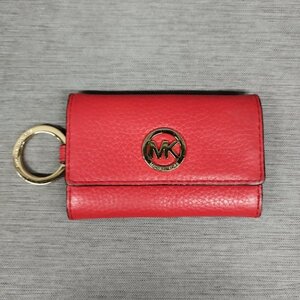 K641 MICHAEL KORS マイケルコース レザー キーリング キーケース レッド ロゴ プレート コンパクト 上品 スナップボタン式 小物