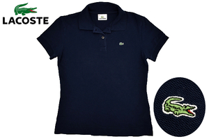 Y-4226★送料無料★美品★LACOSTE ラコステ★正規品 紺色 ワニロゴ刺繍 ストレッチ素材 鹿の子 半袖 ポロシャツ 40