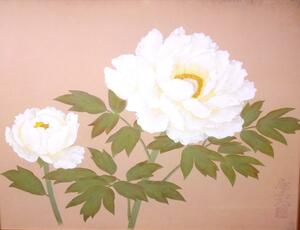 大野藤三郎『白牡丹』◆日本画10号◆落款・共シール有◆日展特選！師：金鳥桂華