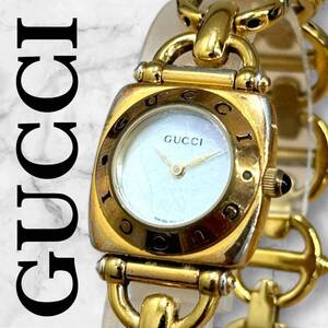 ☆良品 稼働 箱 保カード☆ GUCCI グッチ ホースビット 6400L ホワイト シェル 文字盤 レディース 腕時計 クオーツ 電池式