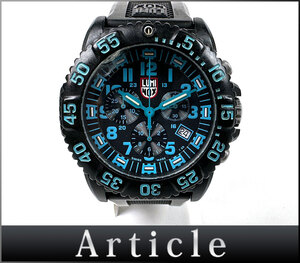 201594◆動作確認済 LUMINOX ルミノックス ネイビーシールズ クロノグラフ 腕時計 クォーツ 3080 デイト 樹脂 ブラック メンズ/ D