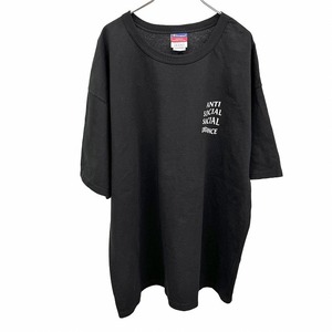 チャンピオン Champion Tシャツ プリント ANTI SOCIAL SOCIAL DISTANCE 英字 文字 メッセージ 半袖 丸首 綿100% XL LL ブラック 黒 メンズ