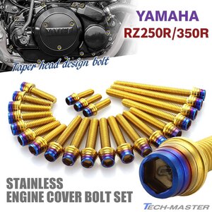 RZ250R RZ350R エンジンカバー クランクケース ボルト 22本セット ステンレス製 テーパーシェルヘッド ゴールド×焼きチタンカラー TB7207