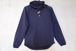 asics BASEBALL/アシックス/長袖パーカ/フーディー/表地ジャージ/裏地フリース/ワッフル素材/袖口リブ/野球/紺/ネイビー/Mサイズ(11/22R)