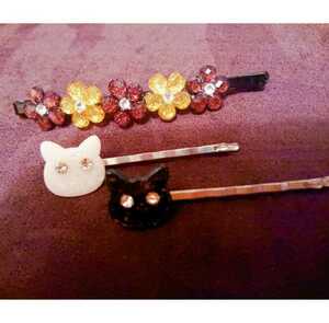 猫&お花ヘアピンセット