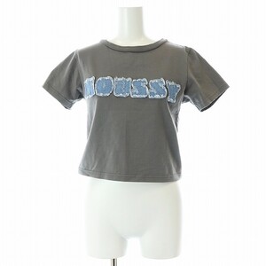 マウジー MOUSSY 23AW PATCH DENIM MOUSSY TINY Tシャツ カットソー 半袖 ロゴ ショート丈 F グレー /AT ■OS ■SH レディース