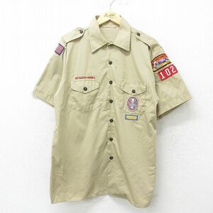 L/古着 半袖 ボーイスカウト シャツ メンズ ユタ ベージュ カーキ 24jun13 中古 トップス