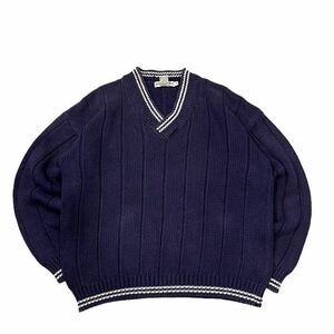 【90s】 BANANA REPUBLIC バナナリパブリック コットン ニット セーター Vネック チルデン メンズ M 紺/ネイビー ビンテージ 古着 オールド