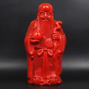 【金富士】清末～民国時代 珍品　堆朱　寿老人　高45.5ｃｍ　中国古玩骨董