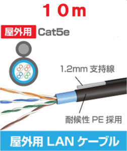 ◆即決　屋外用 LANケーブル 支持線＋コネクタ付 １０ｍ