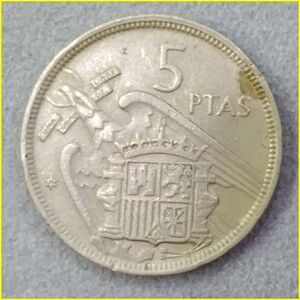 【スペイン 5ペセタ 硬貨/1957年】 5 PTAS/フランシスコフランコ総統/旧硬貨/コイン/古銭