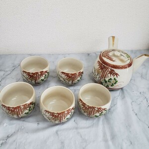九谷焼 金彩 茶器セット　急須 煎茶道具 煎茶碗 茶道具 湯呑 湯冷まし 和食器 赤絵