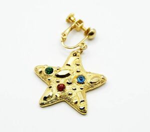 【レデイース アクセサリー】Ear022　イヤリング　☆(星 スター) ストーン３個付き金メッキ　片耳　重さ2.89ｇ　長さ(星のみ)30㎜／中古