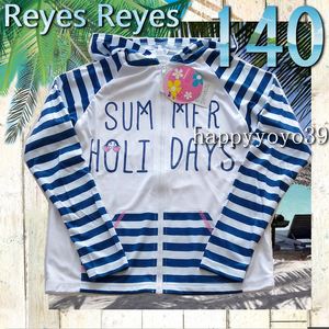 新品激安■新品激安140 Reys Reyes白紺縞UV ジップアップ パーカー ラッシュガード女子 水着 新品 リゾート夏休み スイミング　女の子