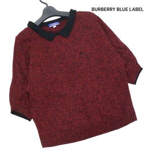 BURBERRY BLUE LABEL バーバリー ブルーレーベル 秋冬 衿付き♪ホース刺繍 5分袖 ウール ニット セーター Sz.38　レディース　K3T01271_C#K