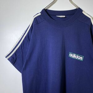 【レア】ビンテージ adidas アディダス 80s 90s シルバータグ 半袖Tシャツ ネイビー 紺色 Lサイズ