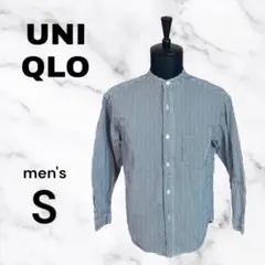 美品✨【UNIQLO】ヒッコリーオーバーサイズスタンドカラーシャツ　しっかり厚手