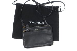 新品同様 GIORGIO ARMANI ジョルジオアルマーニ ロゴ レザー クロスボディバッグ カーフ ブラック メンズ レディース ミニショルダーバッグ