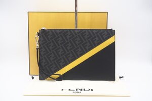 ☆安心の３大保証☆ ABランク ≪FENDI フェンディ/クラッチバッグ≫ 7N0110 ズッカ フラット スリム ダイアゴナル ブラック グレー 送料込