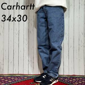 美品 メキシコ製 Carhartt カーハート W34 L30 デニムパンツ 刺ロゴ レザーピスネーム Relax Fit リラックスフィット ジーンズ 20202883