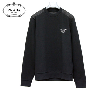 送料無料 2 PRADA プラダ UJL21A 10UF ブラック ロゴ スウェット トレーナー size L