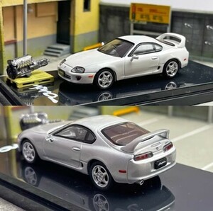 ★年末人気商品★ホビージャパン 1:64 台座付き トヨタ スピード A80 トヨタ スープラ 合金車モデル シルバーモデル 0460⑰