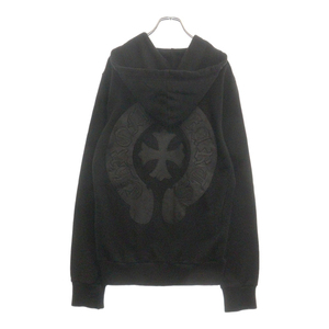 CHROME HEARTS クロムハーツ SWTSHRT HD ZIP HRSSHE LTHR OLD バックホースシューレザーパッチダガージップアップパーカー ブラック