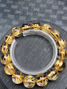 即決 0408f999 最高級！極美品★【黄金タイチンルチル】★ブレス 13.5-14mm（新品）