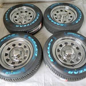 デイトナ 16-7.0J ＋35 6-139.7 クローム タイヤ付4本セット 215/65R16 GOODYEAR ナスカー ホワイトレター ハイエース (W0052-1)