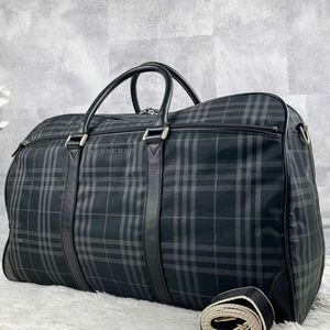 極美品 BURBERRY バーバリー 2WAY ビジネスバッグ ブリーフケース ボストン ショルダー キャンバス キャンバス レザー ノバチェック A4 