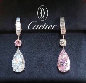 【Cartier】6.32ct Fancy Intence Pink 天然ピンクダイヤモンド・6.03ct Dカラー IF 2EX 天然ダイヤモンド K18WG イヤリング【GIA鑑定書】
