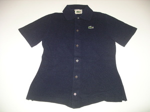 レア70年代 ラコステ CHEMISE LACOSTE MADE IN FRANCE ● フルオープン ポロ ネイビー 40