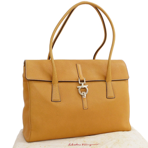 1円 ■ フェラガモ ハンドバッグ ベージュ系 レザー 大きめ 通学 AB-21 2420 Salvatore Ferragamo ■E.Bgml.tI-07