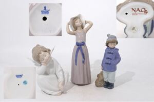 リヤドロ　LLADRO　・　ナオ　フィギュリン　3点　天使　少年（　ＮＡＯ　）少女　/　西洋陶磁　陶器人形　西洋アンティーク　.4079