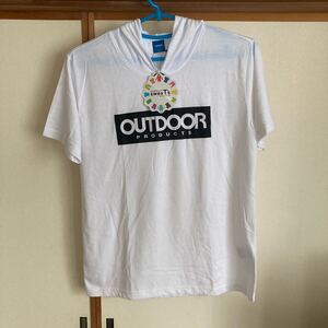 OUTDOOR/アウトドア半袖フード有Ｔシャツ/サイズLL/カラーホワイト/胸元ロゴプリント/未使用/