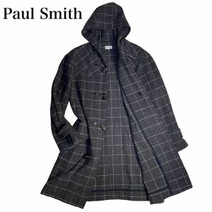 Paul Smith ポールスミス　ダッフルコート　L ロング丈　ウール　グレー　チェック　フード　トグル　ポールスミスロンドン　ロングコート