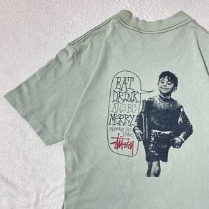 1円スタート！　ステューシー　Tシャツ　80s 90s フォトT 初期　黒タグ　ヴィンテージ　オールドステューシー　EAT DRINK AND BE MERRY