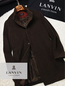 s62 贅の極みアンゴラ素材◎「LANVIN Collection」ランバン　カシミヤを超える/ アンゴラウールステンカラーコート ポロコート L 48 メンズ