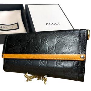 グッチ　GUCCI 長財布　二つ折り財布　シマ　ブラック　多収納