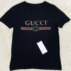 美品 グッチ【大人気デザイン】 GUCCI 半袖 tシャツ カットソー トップス インターロッキング シェリー ロゴ メンズ ブラック サイズXS