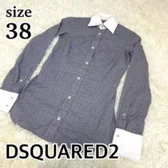 DSQUARED2 クレリックカラーシャツ　チェック　ロゴ刺繍　38