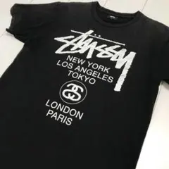 ブランド古着！STUSSY ロゴ ワールドツアー プリントTシャツ ブラック