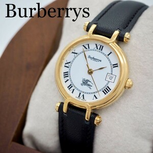 526【美品】Burberrys バーバリー時計 デイト レディース　ゴールド