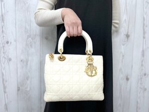 極美品 Christian Dior クリスチャンディオール レディディオール カナージュ ハンドバッグ バッグ レザー クリーム 79293