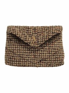 SAINT LAURENT◆tweed clutch/クラッチバッグ/コットン/ベージュ//