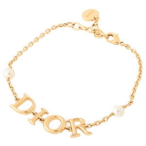 ディオール/DIOR　パール付き ロゴ ブレスレット　メタル/レジンパール　ゴールド【中古】　T-156817　新入荷