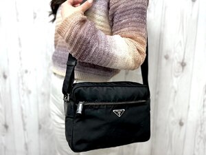 美品 PRADA プラダ テスート ショルダーバッグ バッグ ナイロン×レザー 黒 メンズ 79107Y